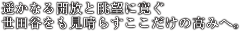 遥かなる開放と眺望に寛ぐ世田谷をも見晴らすここだけの高みへ。