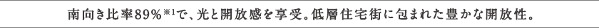南向き比率89％※1で、光と開放感を享受。低層住宅街に包まれた豊かな開放性。